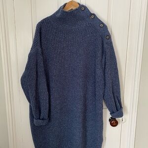 Blue Button-Detail Women's Sweater Dress